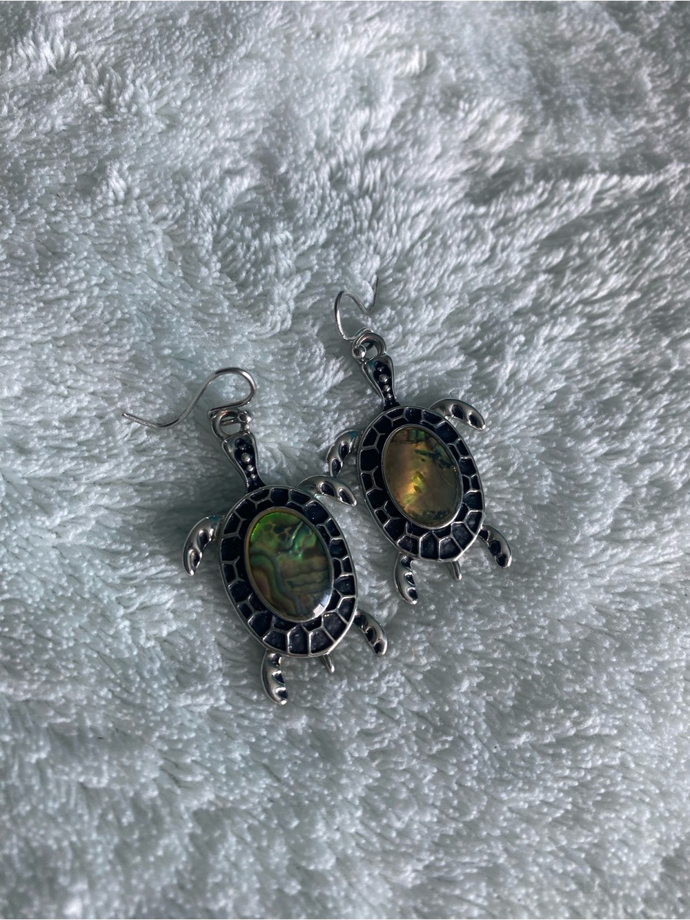 Turtle Abalone Drop Earrings - Iridescent Green Shell